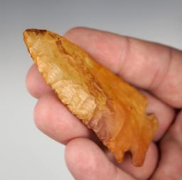 Beautiful material on this 3 1/8" Thebes - Creek stained Chert found in Illinois.  Dickey COA.