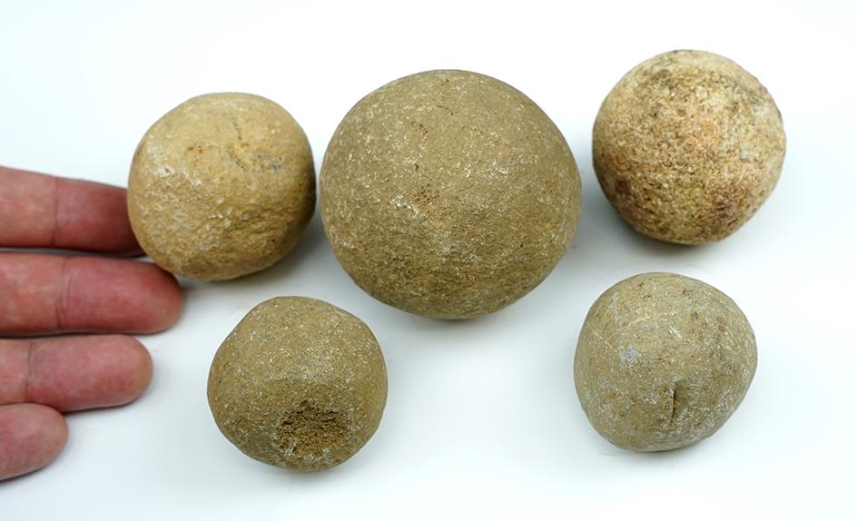 Set of five nice Hammerstones/game balls found in Indiana. Largest is 2 1/2".