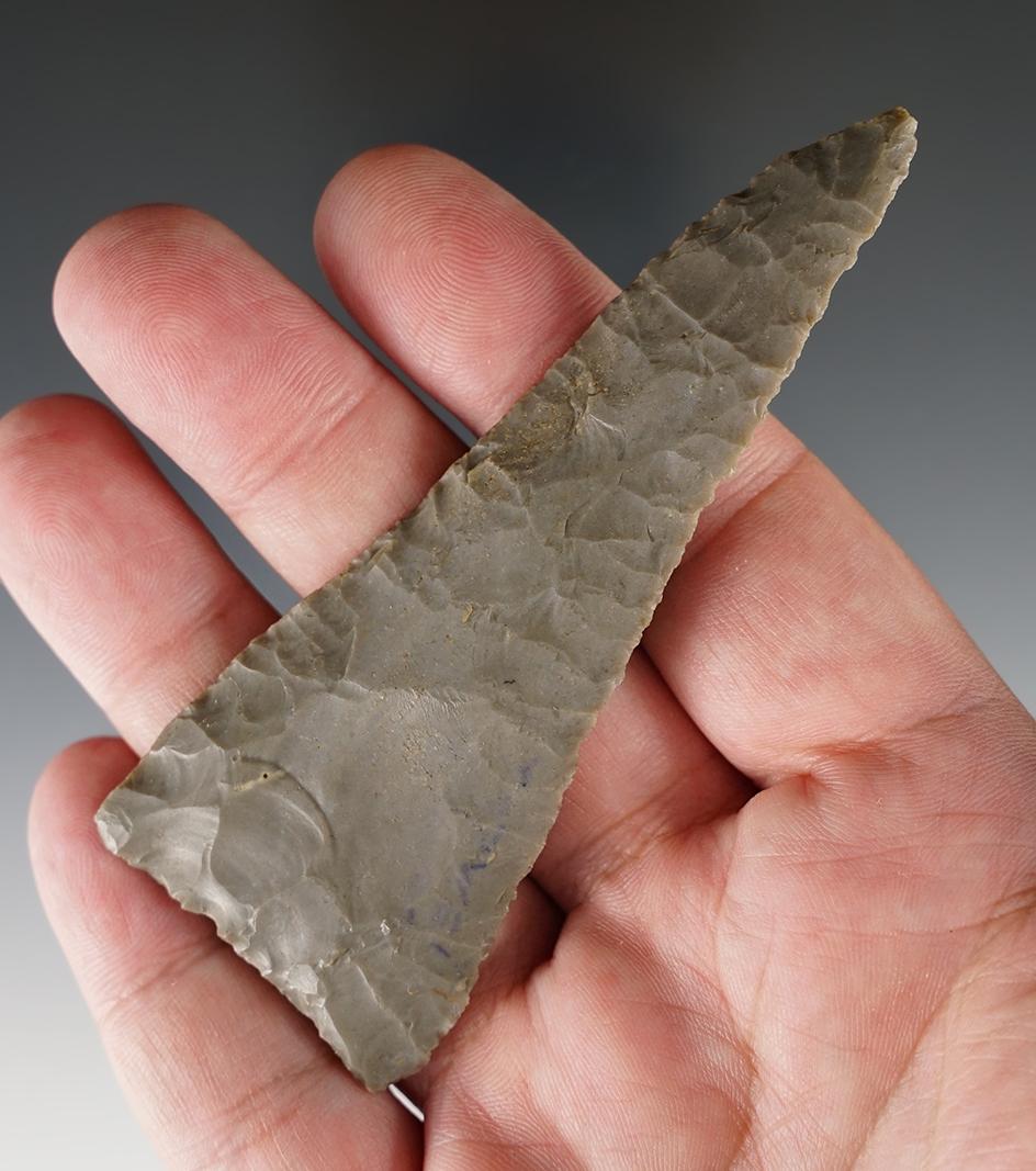 Beautifully styled 3 7/8" Hornstone Beveled Triangular Knife found in Indiana.