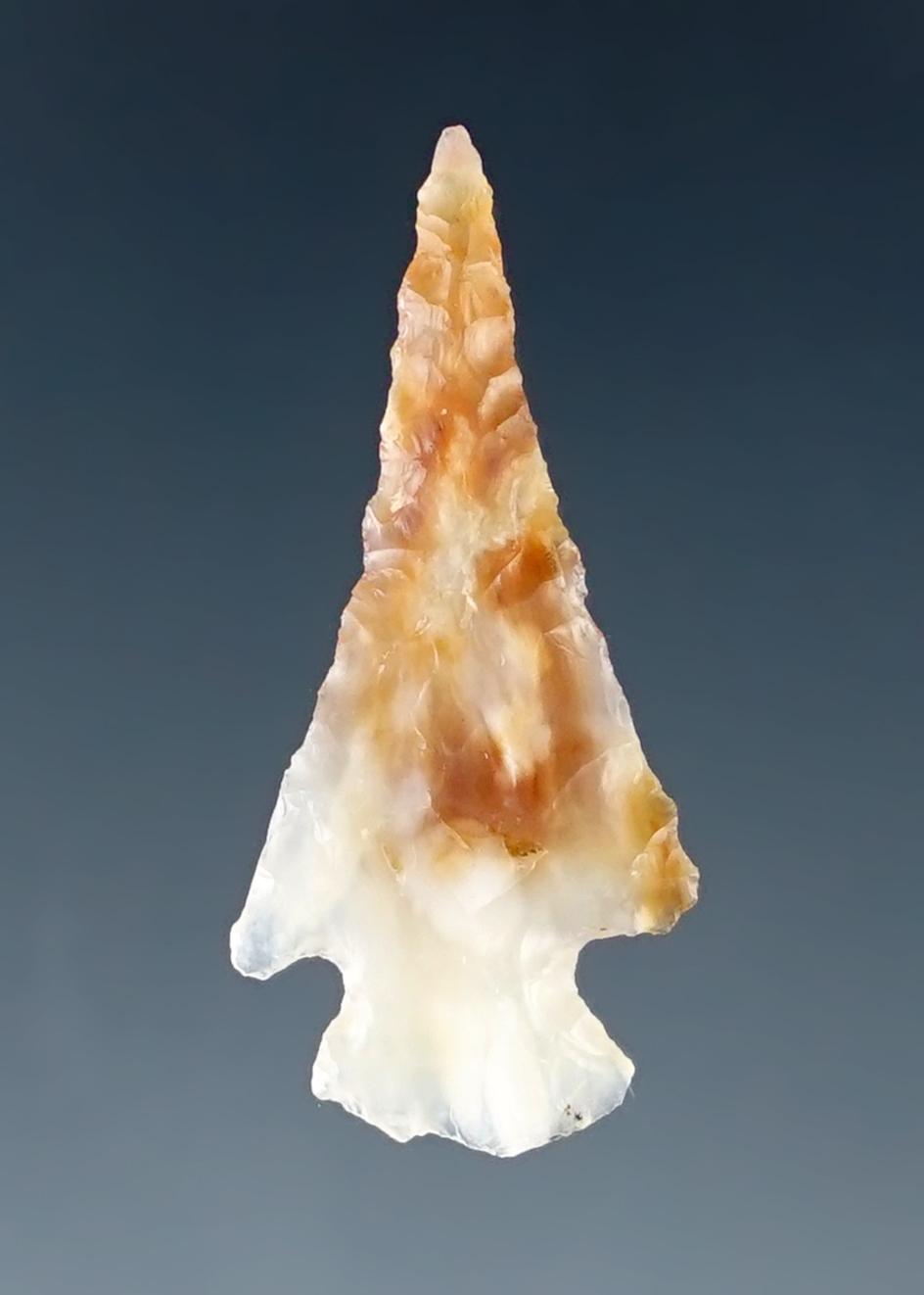 1 1/16" Columbia River Gem point made from nicely translucent white and brown agate.