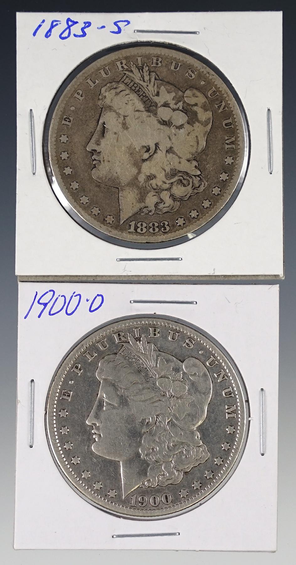 1883-S and 1900-O Morgan Silver Dollars VG-F Details