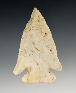 3 1/16" Archaic Thebes point that is heavily beveled. Found in Boone Co., Missouri.