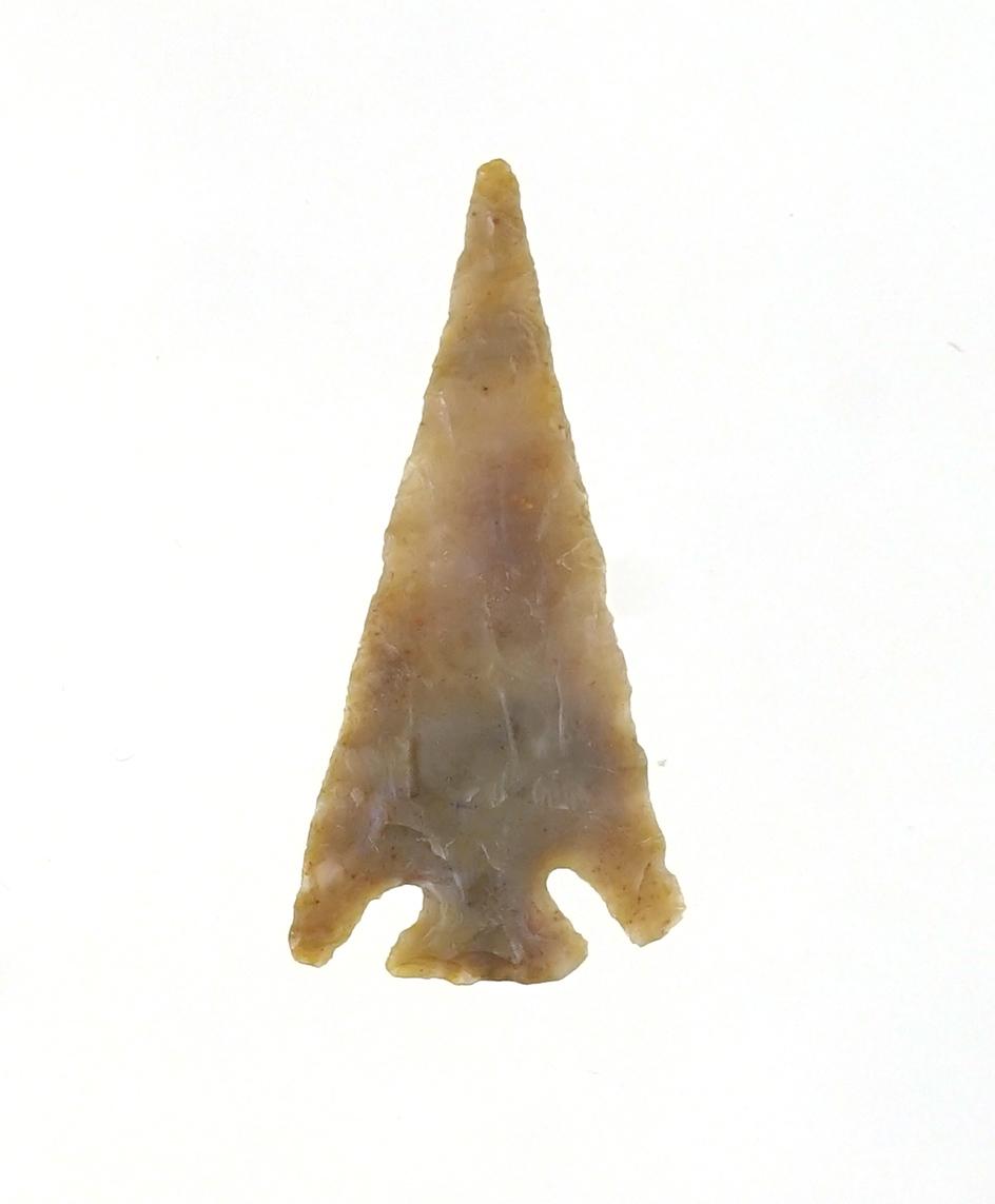 Thin and well styled 1 1/8" Corner Notched Arrow Point found in New Mexico.