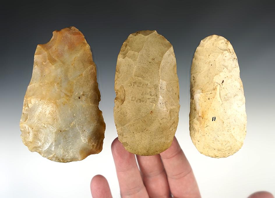Set of 3 nice Flint Celts found in the Midwestern U.S. The largest is 4 1/4".