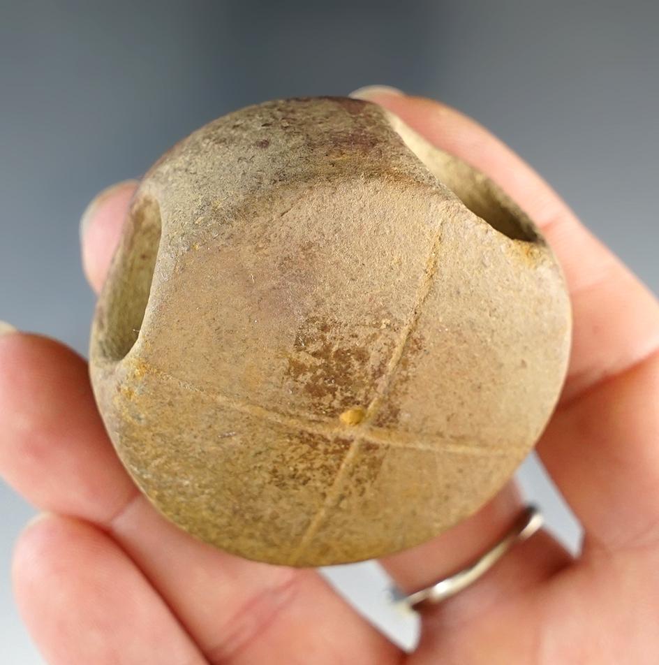 Rare style 1 3/4" Diameter Ft. Ancient Disc Pipe with nice incised lines - Lawrence Co., Ohio.