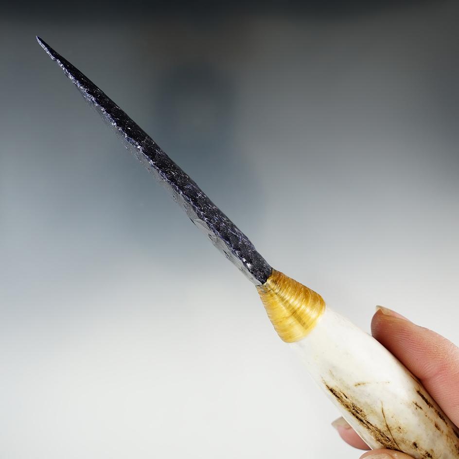 7 1/4" Contemporary Obsidian Blade that is beautifully flaked and set in a bone handle.
