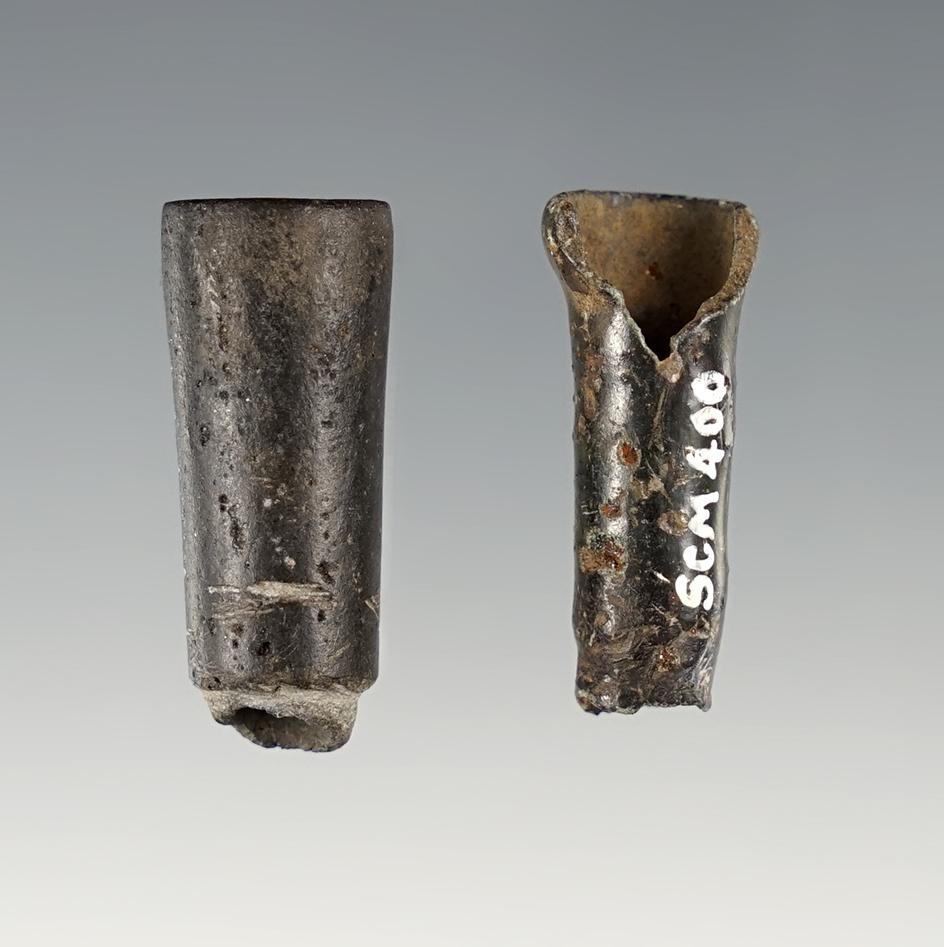 Pair of nicely patinated Steatite Pipes found in Umatilla, Oregon. Both are around 1 1/8" long.