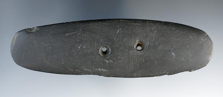 5 3/8" Black Slate Gorget found in Ohio.