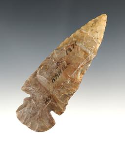 Unique 4 3/16" large-base Dovetail made from Flint Ridge flint. Found in Fayette Co., Ohio.