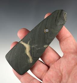 Thin and nicely made 4 9/16" Trapezoidal Pendant found in Delaware Co., Ohio.