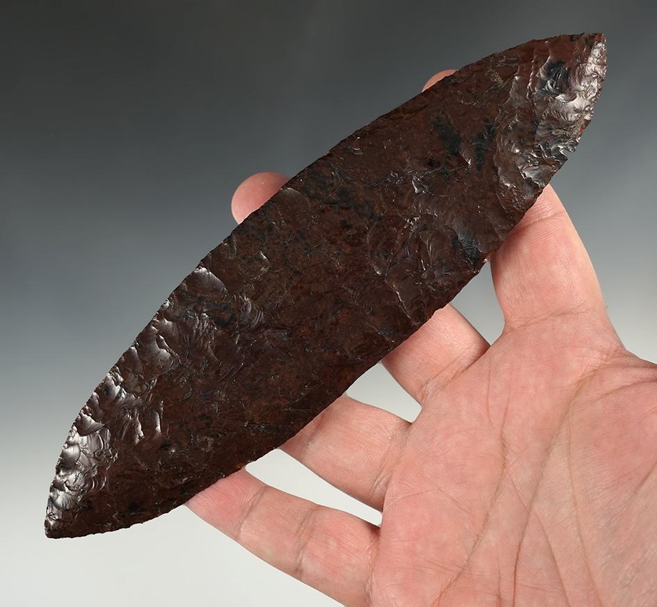 Stunning 7 5/8" Mohogany Obsidian Bi-Pointed Blade found in Klickitat Co., Washington.