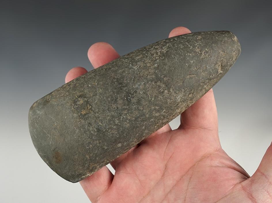 6" Hardstone Celt with sharp bit found in Lorain Co., Ohio. Ex. Vietzen Museum.