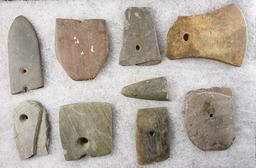 Set of nine damaged ornamental slate artifacts found in Ohio. Largest is 3 5/8".