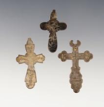 Set of 3 Medieval Byzantine Cross Pendants. The largest is 1 3/8".