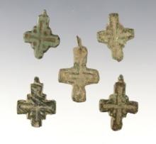 Set of 5 Byzantine Viking Medieval Cross Pendants. The largest is 1".