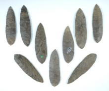 Cache of nine Dover Flint Adena Bi-Pointed Blades found in Hardin Co., Tennessee.