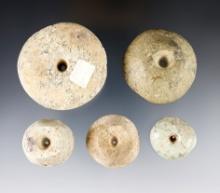 Set of five well styled Pre-Columbian Mescala Stone Ear Flares found in Guerrero Mexico.