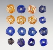 Group of 16 blue and amber Faceted Wire Wounds found in Geneva, New York.