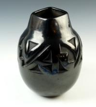 8 3/4" tall Santa Clara Blackware Jar with nice geometric design.