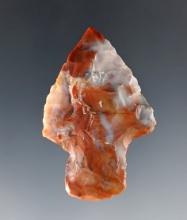 1 7/8" highly colored Flint Ridge Adena Point made of reds and blues. Found in Knox  Co., Ohio.