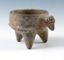 3 3/4" long x 2 3/8" tall tri-leg animal effigy pottery bowl. Most likely Nayarit, West Mexico.