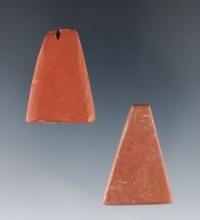 Pair of micro-drilled Trapezoidal red Slate Beads found at the White Springs Site, Geneva, NY.