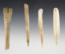 Set of four bone artifacts - Nevada. Included is a beautifully serrated and drilled 4 3/16" Awl.