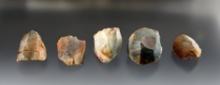 Set of 5 colorful Flint Ridge Cores found in Ohio. The largest is 1 1/2".