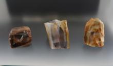 Set of 3 colorful cores made from Flint Ridge Flint. The largest is 2 7/16".