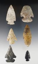 Set of 6 well made points found in Ohio and Indiana. The largest is 2 11/16".