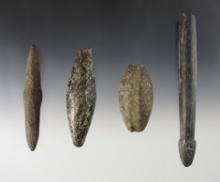 Set of four stone artifacts found in Colusa Co., California. Largest is a 6 5/8" phalic effigy.