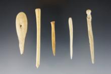 Set of 5 fine Bone Awls found in Colorado. The largest is 3 1/16".