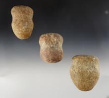 Set of three Grooved Hammerstones found in Ohio, largest is 3 1/16".