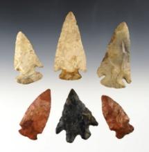 Set of 6 assorted Archaic Points found in Ohio. All have some restoration. The largest is 3 1/8".