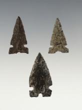 Set of 3 nicely made Desert Sidenotch points found in Oregon. Made from Basalt. Largest is 1 3/16".