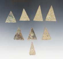 Set of 8 Kettle points. The largest is 1 3/16". Found at White Springs, Geneva, New York.