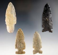 Set of 4 well made points found in the Midwest. The largest is 3 3/16".