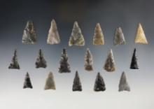 Set of 17 Triangle points found  in Gilmore Co., West Virginia. The largest is 1 7/16".