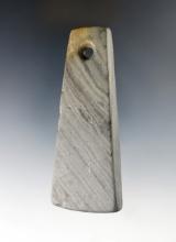 3 5/8" Trapezoidal Pendant made from green and black Banded Slate. Found in Ohio.