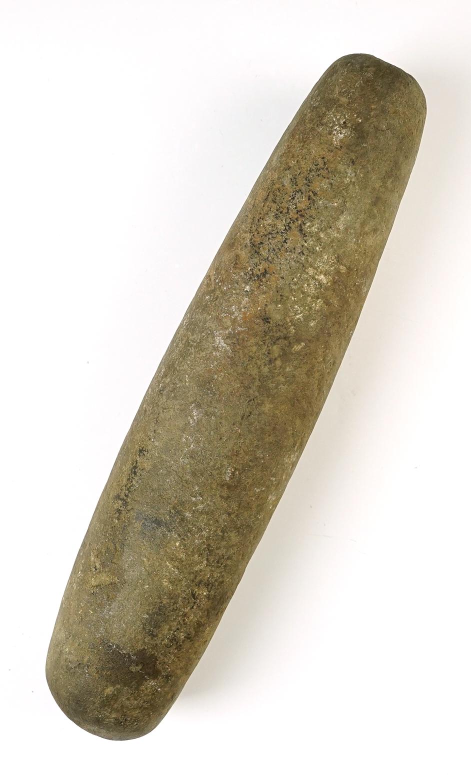 10 1/8" Roller Pestle found in Pike Co., Pennsylvania. Made from patinated Hardstone.