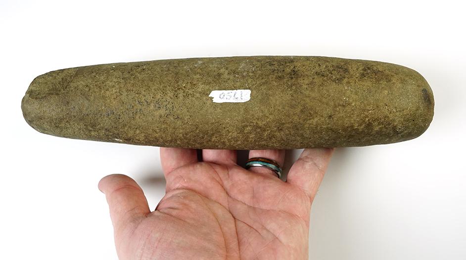 10 1/8" Roller Pestle found in Pike Co., Pennsylvania. Made from patinated Hardstone.