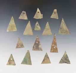 Set of 15 Kettle Points found at the White Springs Site, Geneva, New York. Largest is 1 1/2".