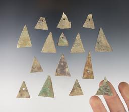 Set of 15 Kettle Points found at the White Springs Site, Geneva, New York. Largest is 1 1/2".