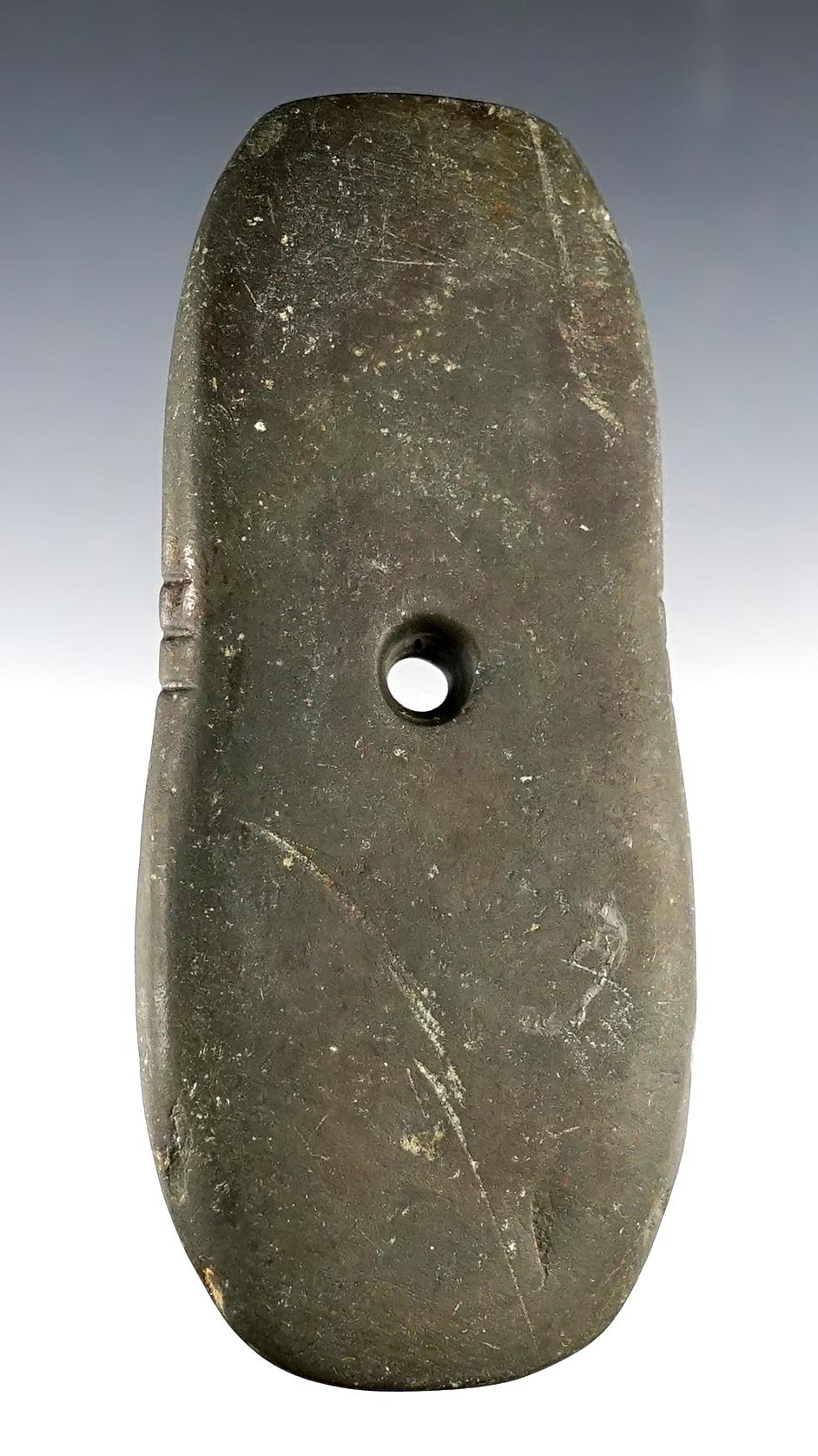 Fine 4 3/16" uniquely tallied Keyhole Pendant found in Shelby Co., Ohio.