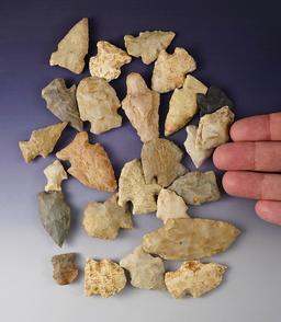Set of 25 assorted points found in Hardy, Arkansas by Henry Hudson Norman Jr. in the 1930's.