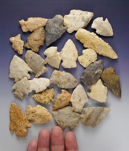 Set of 25 assorted points found in Hardy, Arkansas by Henry Hudson Norman Jr. in the 1930's.