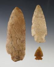 Set of 3 artifacts including a Stemmed Knife found in central Wyoming.