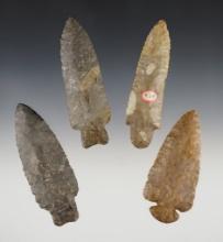 Set of 4 large Southern Indiana points. All have restored bases. The largest is 3 3/4".