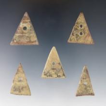 Set of 5 nice Kettle Points found at the White Springs Site in Geneva, New York. Largest is 1".