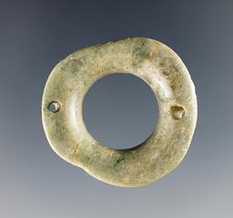 Beautiful Mayan 1 3/8" Ear Flare made from Jadeite with 2 holes. Recovered in Mexico.